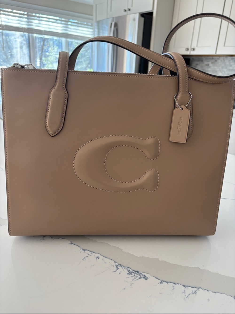 Coach Taupe Leather Tote with Embossed 'C'